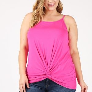 Sweet Lindsey Plus Fuchsia  Knit Gathered Bottom Tank Top